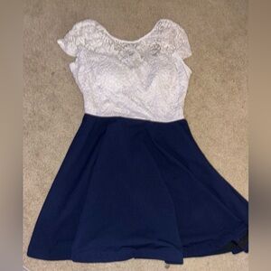 Elegant Navy and White Lace Dress